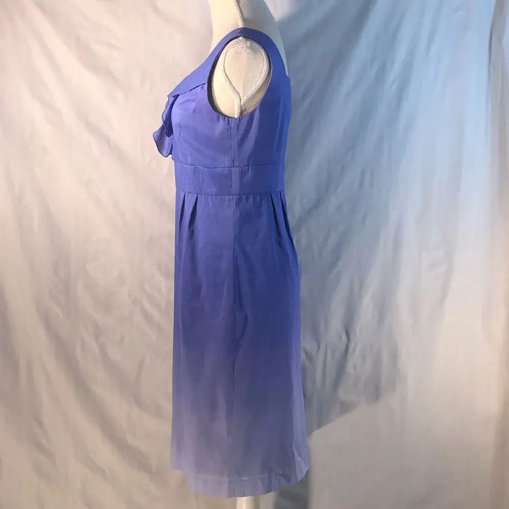 Antonio Melani Linen Light Blue Umbra Sleeveless Ruffled V Neck Sheath Dress 2 👍